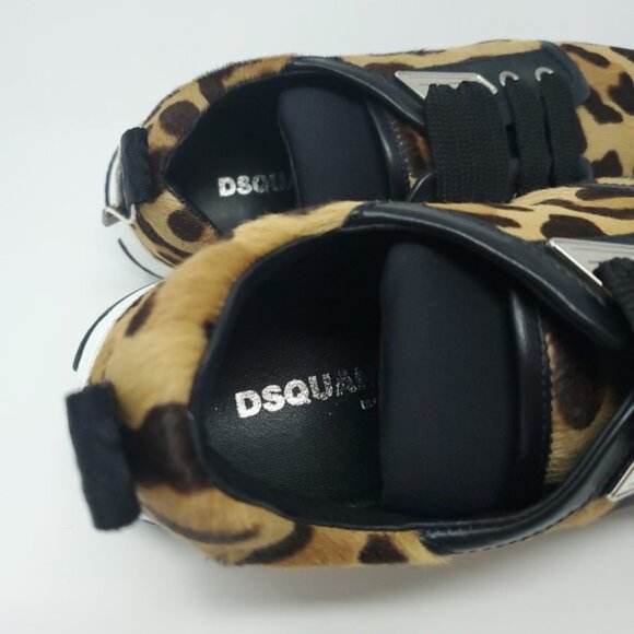 DSQUARED2 Spotted Leopard Print Leather Sneakers EU 38 - Picture 7 of 10